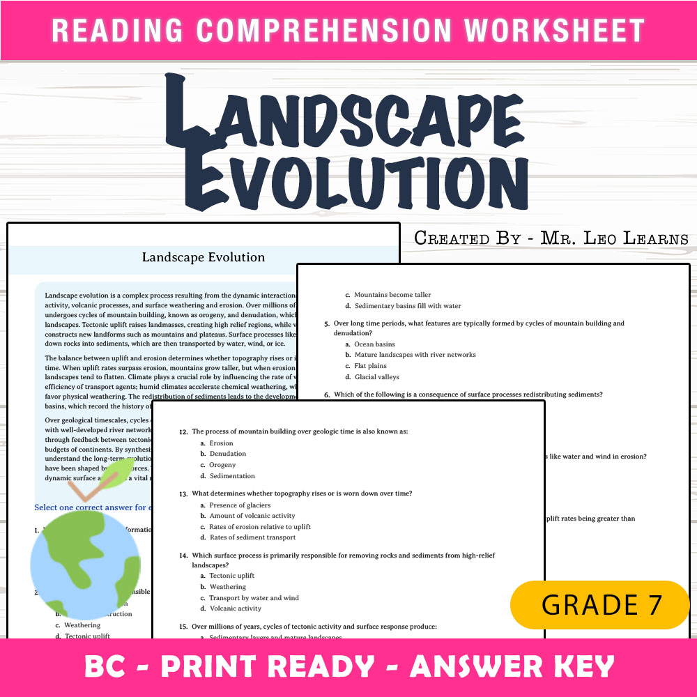 Grade 7 Science worksheet mcq paper worksheet — Grade 7 Science — Landscape Evolution Worksheet for Mastery — page 1
