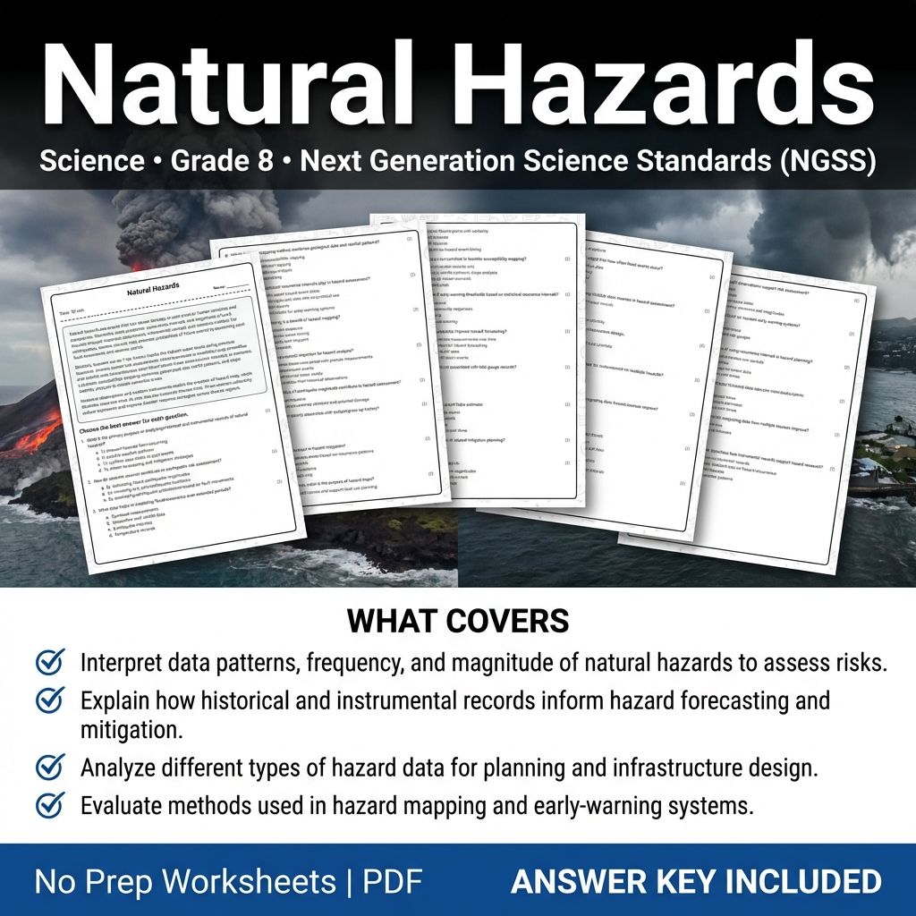 8th Grade Science Worksheet | Natural Hazards Practice and Assessment PDF