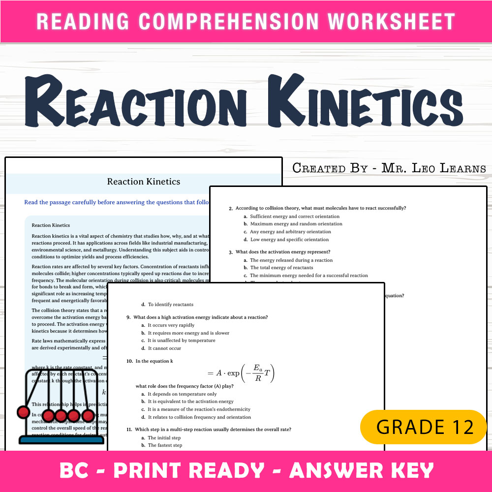 Grade 12 Science worksheet mcq paper worksheet — Grade 12 Science — Worksheet MCQ Paper for Mastering Reaction Kinetics —…