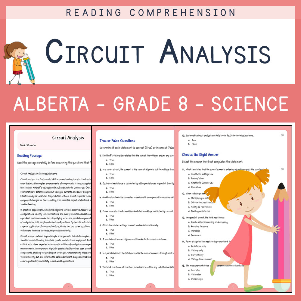 Grade 8 Science worksheet elena worksheet — Grade 8 Science | Circuit Analysis Worksheet | Alberta Standards — page 1