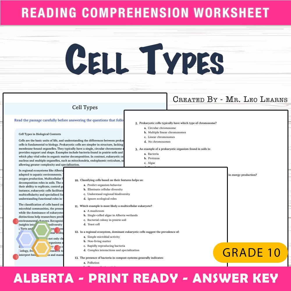 Grade 10 Science worksheet mcq paper worksheet — Grade 10 Science — Worksheet MCQ Paper for Mastering Cell Types — page 1