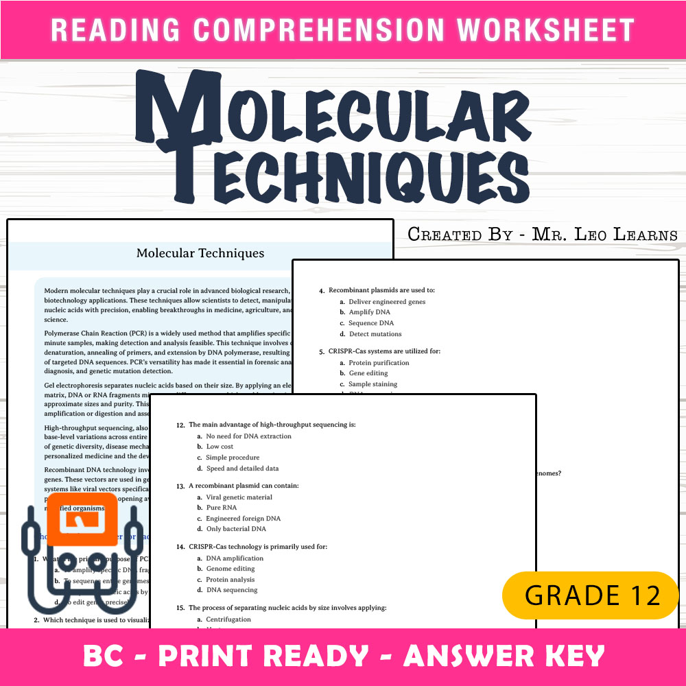 Grade 12 Science worksheet mcq paper worksheet — Grade 12 Science — Worksheet MCQ Paper for Mastering Molecular Techniques…