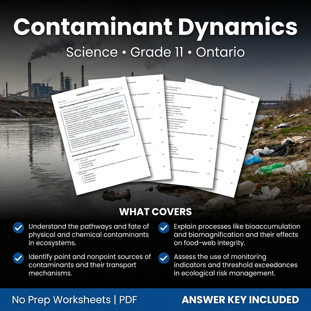 Contaminant Dynamics Science Worksheet | Ontario Grade 11 Assessment