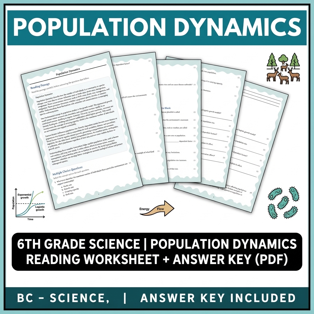 6th Grade Science | Population Dynamics Reading Worksheet + Answer Key (PDF)