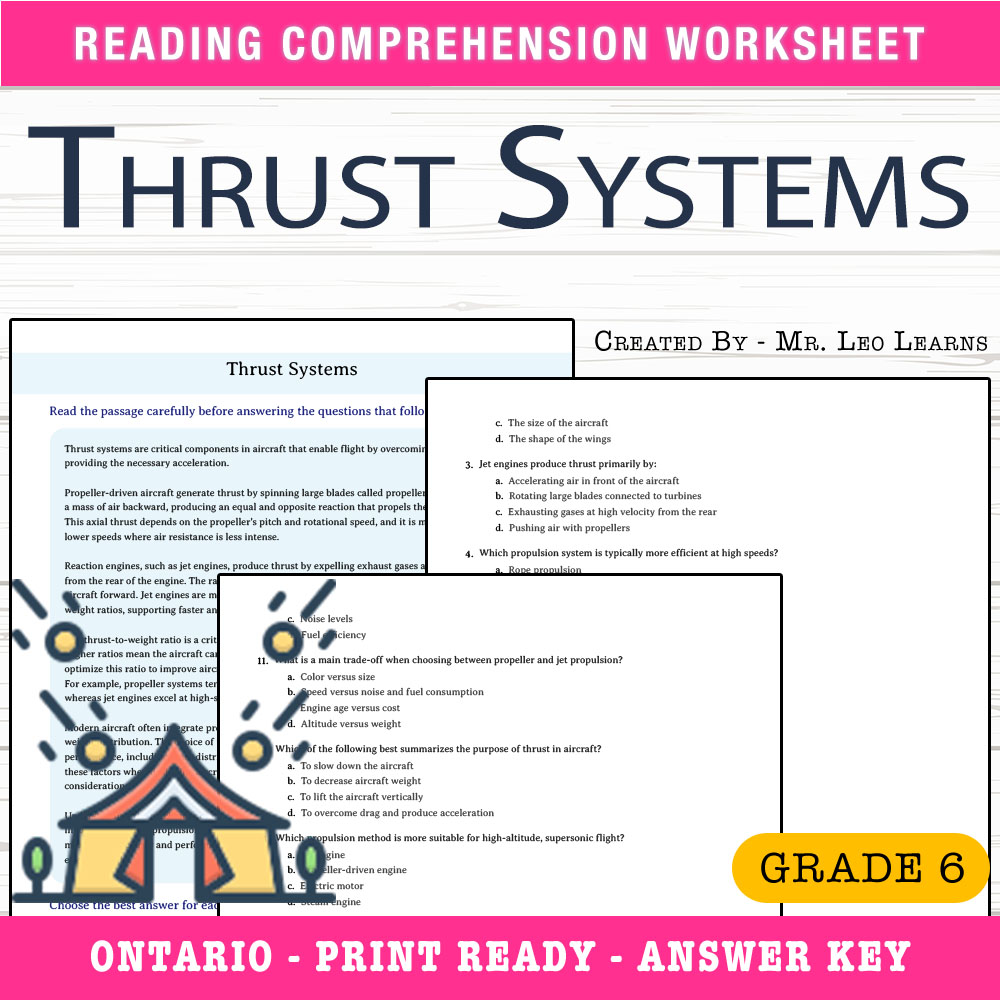 Grade 6 Science worksheet worksheet — Grade 6 Science – Thrust Systems Worksheet for Mastery — page 1