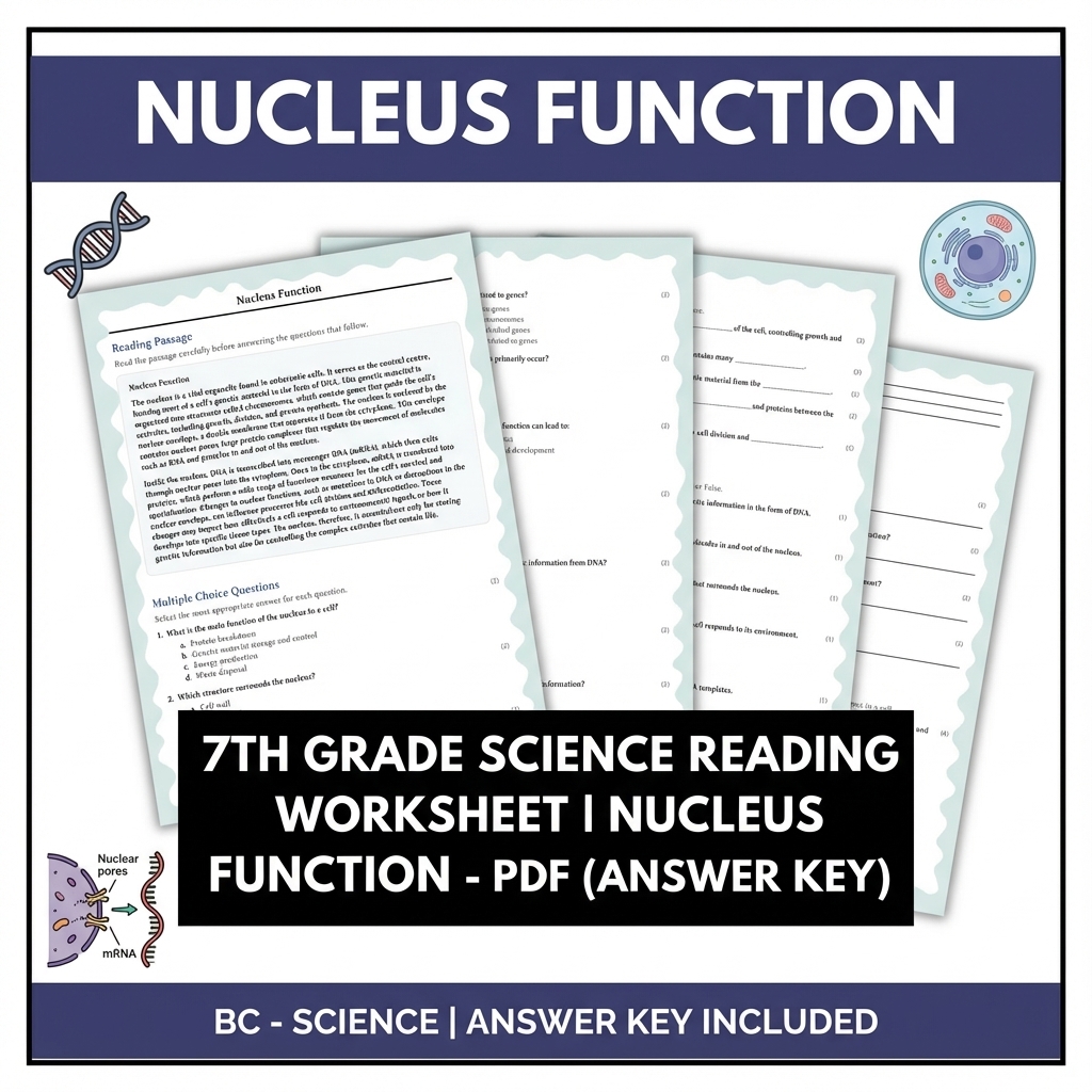 7th Grade Science Reading Worksheet | Nucleus Function - PDF (Answer Key)