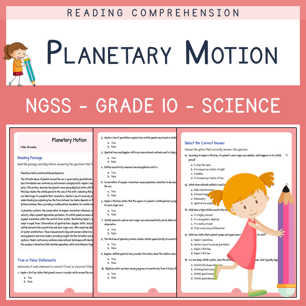 Grade 10 Science worksheet worksheet — Grade 10 Science | Planetary Motion Worksheet (Answer Key) – NGSS Aligned — page 1