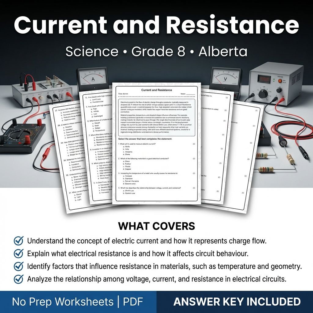 Grade 8 Science Worksheet on Current and Resistance | Alberta Standards