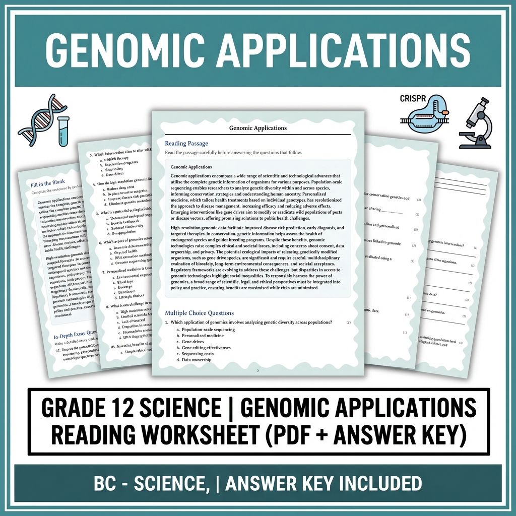 Grade 12 Science | Genomic Applications Reading Worksheet (PDF + Answer Key)