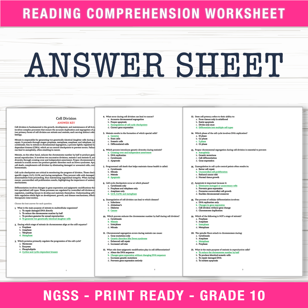 Grade 10 Science worksheet worksheet — Grade 10 Science | Cell Division Worksheet (PDF + Answer Key) — page 2