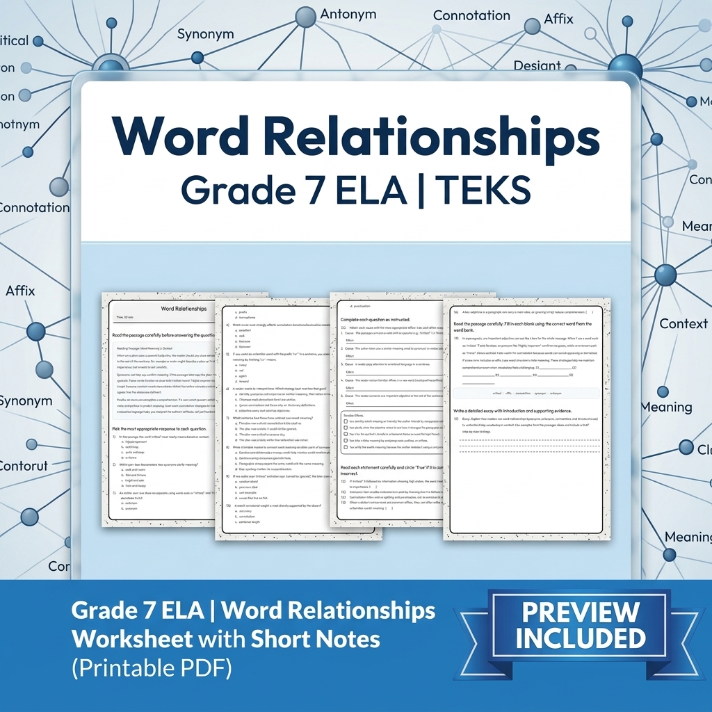 Grade 7 Evidence-Based Research Writing ELA full-year bundle TEKS — included worksheet 11