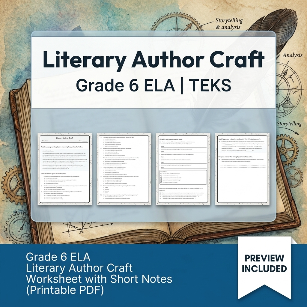 Grade 6 Evidence-Based Text Analysis ELA Full-Year Bundle (TEKS) Worksheets — included worksheet 11
