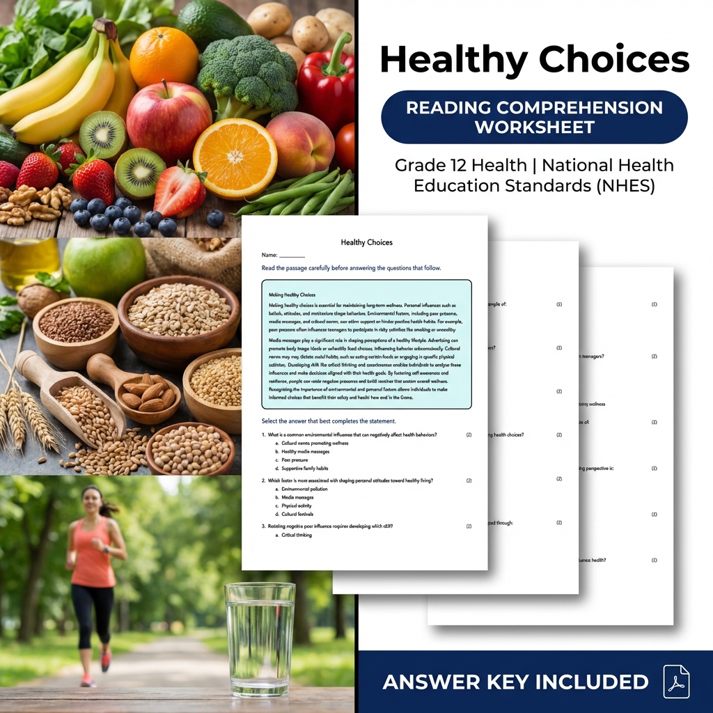 Healthy Choices Worksheet | NHES Standards Grade 12 Health