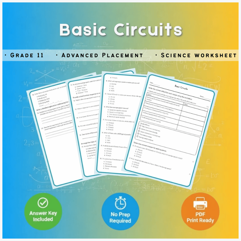 Grade 11 Science science 1 worksheet — Grade 11 Science | Basic Circuits Worksheet (AP Standard + Answer Key) PDF