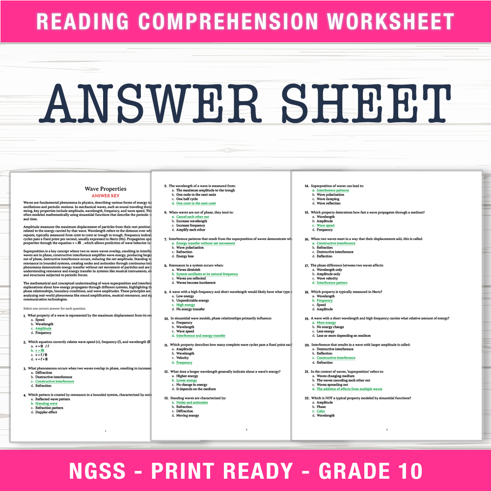 Grade 10 Science worksheet worksheet — Grade 10 Science | Wave Properties Worksheet (PDF + Answer Key) — page 2