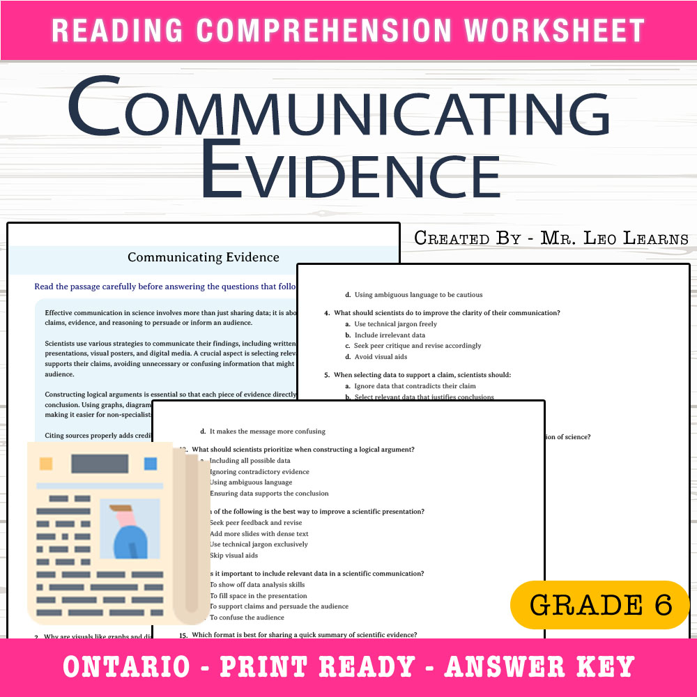 Grade 6 Science worksheet worksheet — Grade 6 Science – Communicating Evidence Worksheet for Mastery — page 1