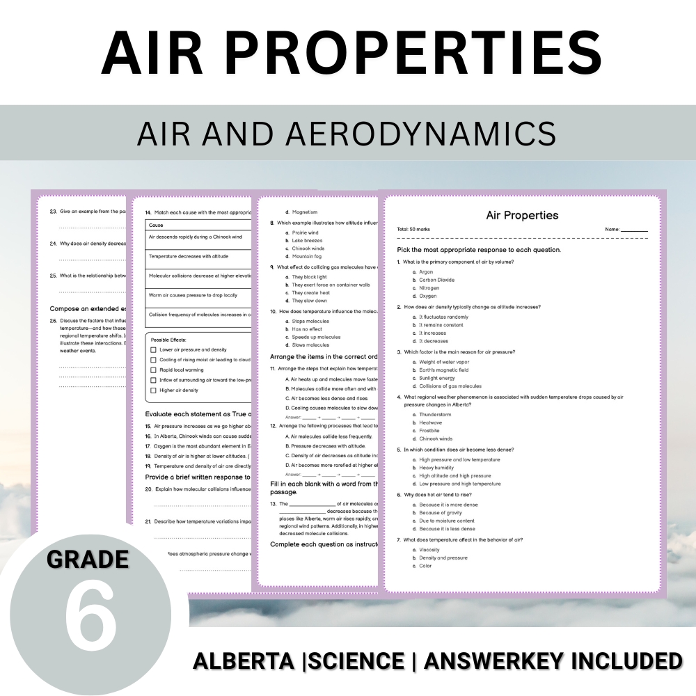 Grade 6 Science Unit Bundle | Flight, Air Pressure & Aerodynamics Worksheets — included worksheet 6