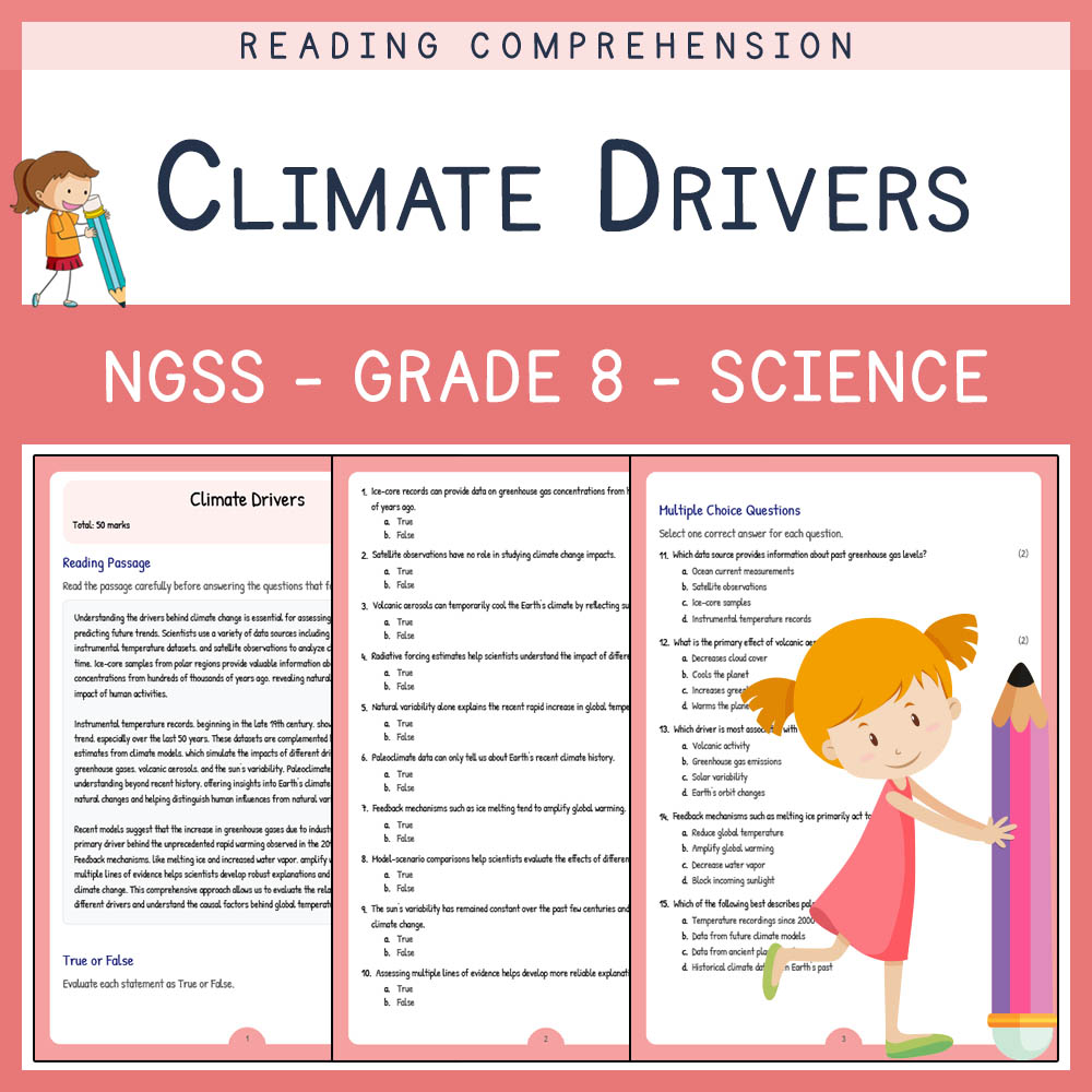 Grade 8 Science worksheet worksheet — Grade 8 Science | Climate Drivers Worksheet (PDF + Answer Key) – NGSS aligned — page 1