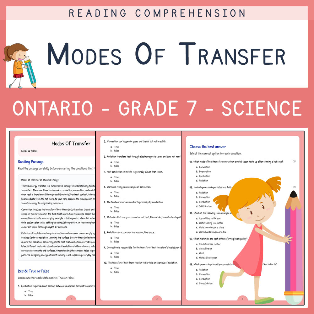 Grade 7 Science worksheet elena worksheet — Grade 7 Science | Modes Of Transfer Worksheet | Ontario Standard — page 1