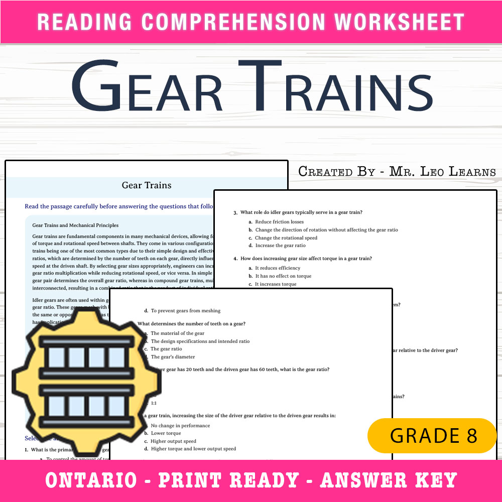 Grade 8 Science worksheet worksheet — Grade 8 Science — Gear Trains Worksheet for Understanding Mechanical Transmission —…