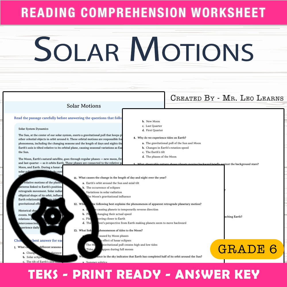 Grade 6 Science worksheet worksheet — Grade 6 Science – Solar Motions Worksheet for Mastery — page 1