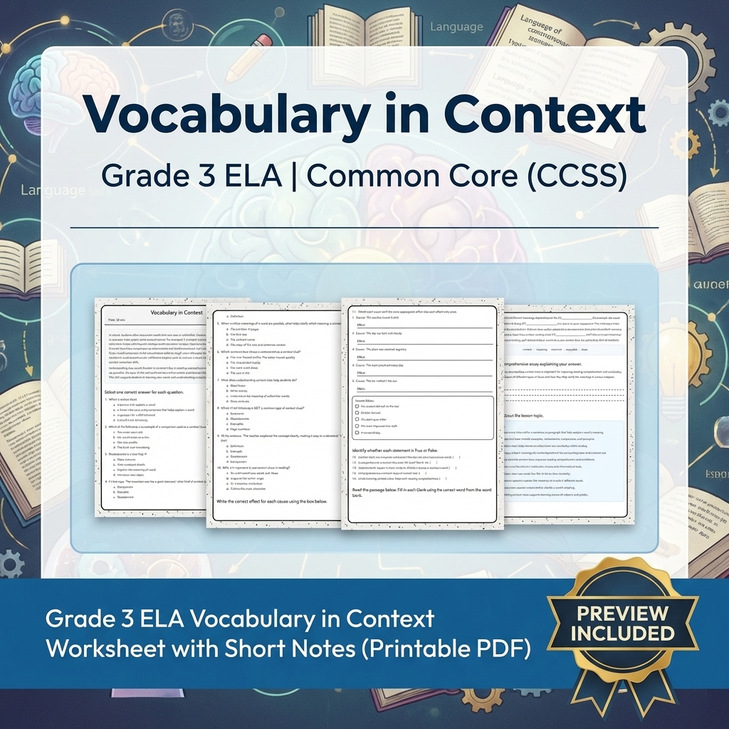 Grade 3 Cause-and-Effect ELA Reading Lesson Bundle, CCSS (Common Core) — included worksheet 1