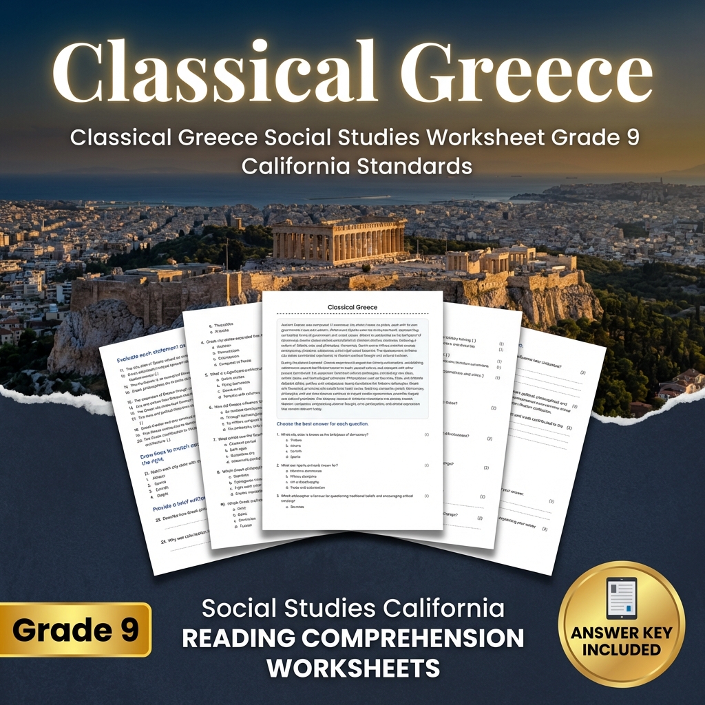 Classical Greece Social Studies Worksheet Grade 9 California Standards