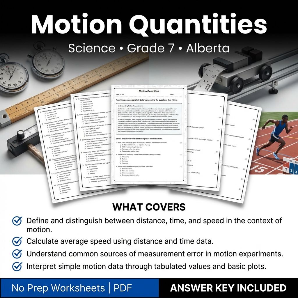 Motion Quantities Worksheet | Grade 7 Science Alberta Standards