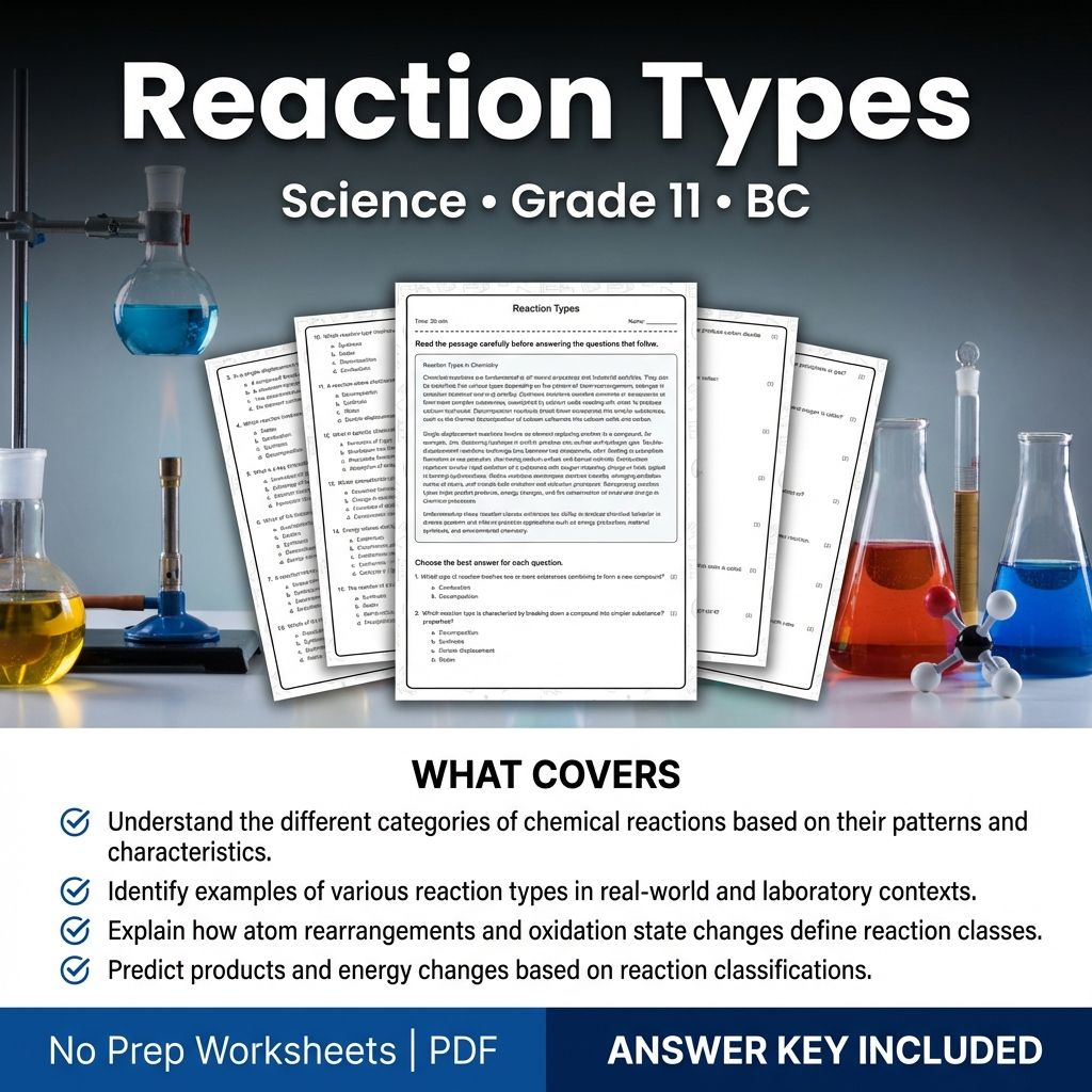 11th Grade Science | Reaction Types Worksheet & Answer Key (Printable PDF)