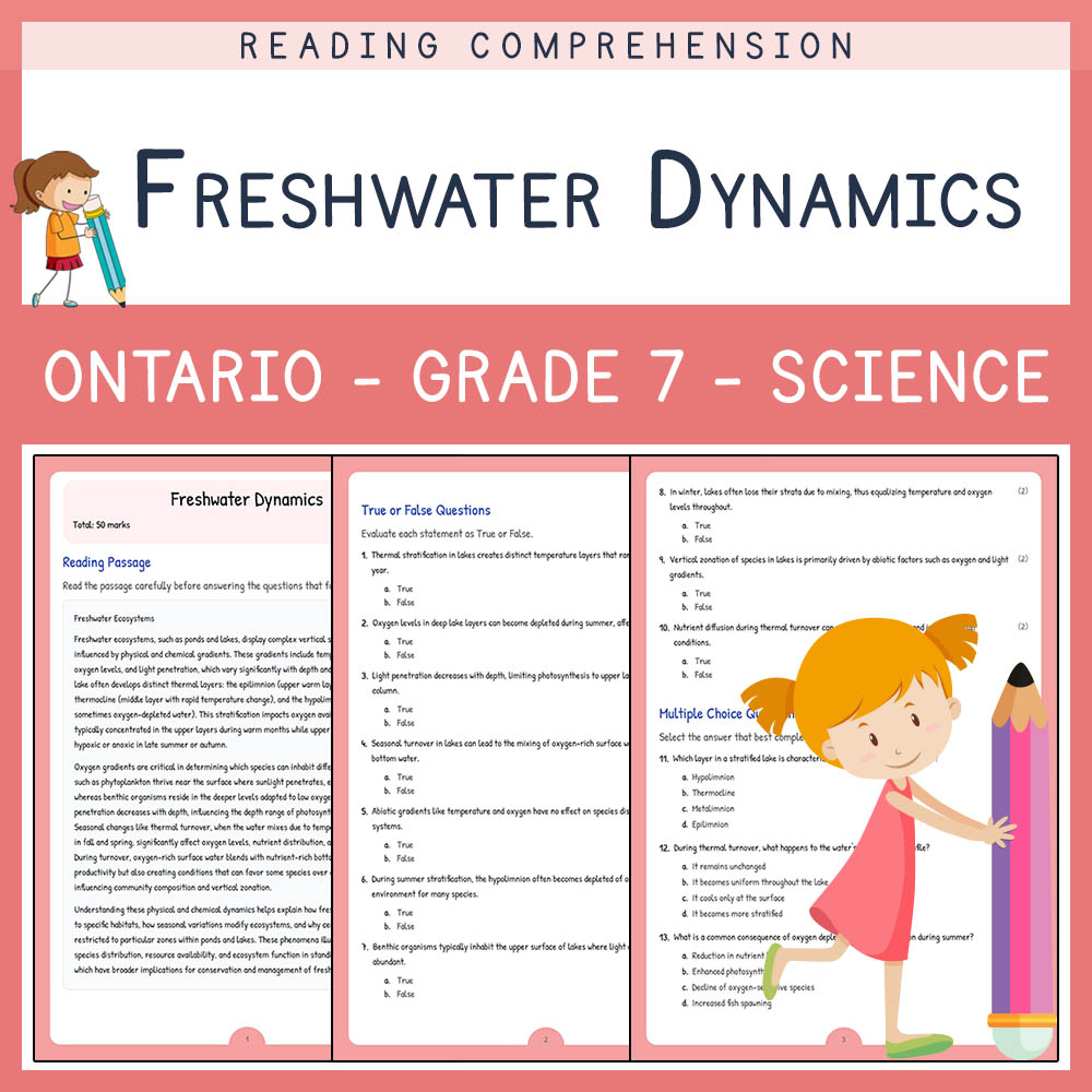 Grade 7 Science worksheet worksheet — Grade 7 Science | Freshwater Dynamics Worksheet with Answer Key (PDF) — page 1