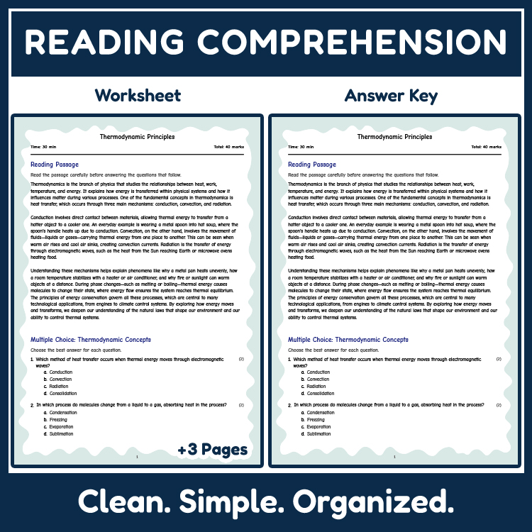 Grade 8 Science reading worksheets worksheet — 8th Grade Science | Thermodynamic Principles Reading Worksheets (Answer Key…