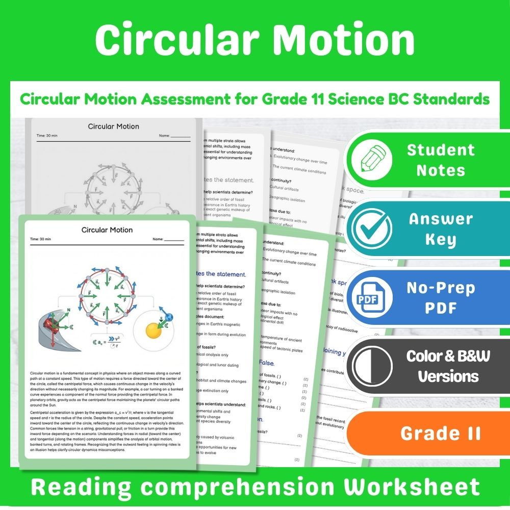 Grade 11 Science Assessment Bundle | Classical Mechanics & Motion Topics — included worksheet 7