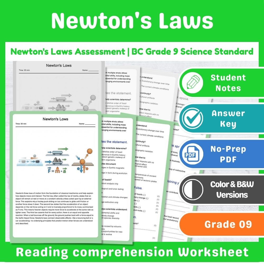 Grade 9 Science Mini Bundle – Forces and Motion Standards-Aligned Not Specified — included worksheet 10