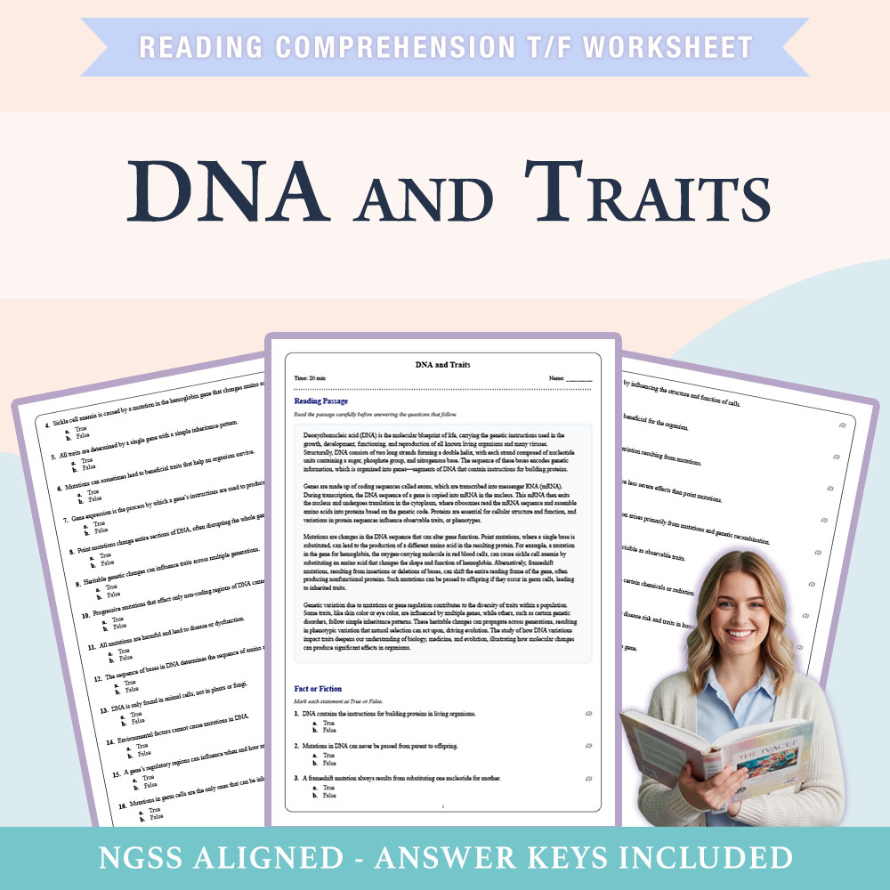 Grade 8 Science reading comprehensions true or false worksheet worksheet — 8th Grade Science | DNA and Traits Worksheet (P…