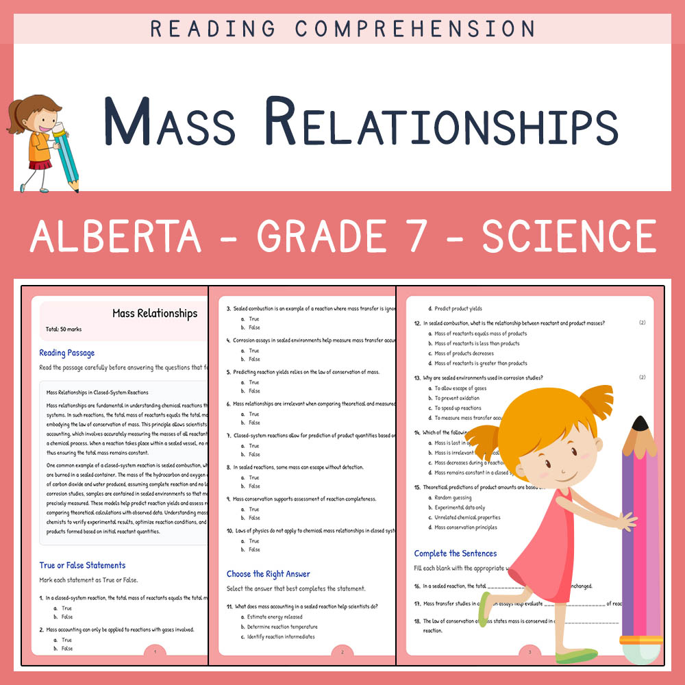 Grade 7 Science worksheet elena worksheet — Grade 7 Science | Mass Relationships Worksheet | Alberta Standards — page 1