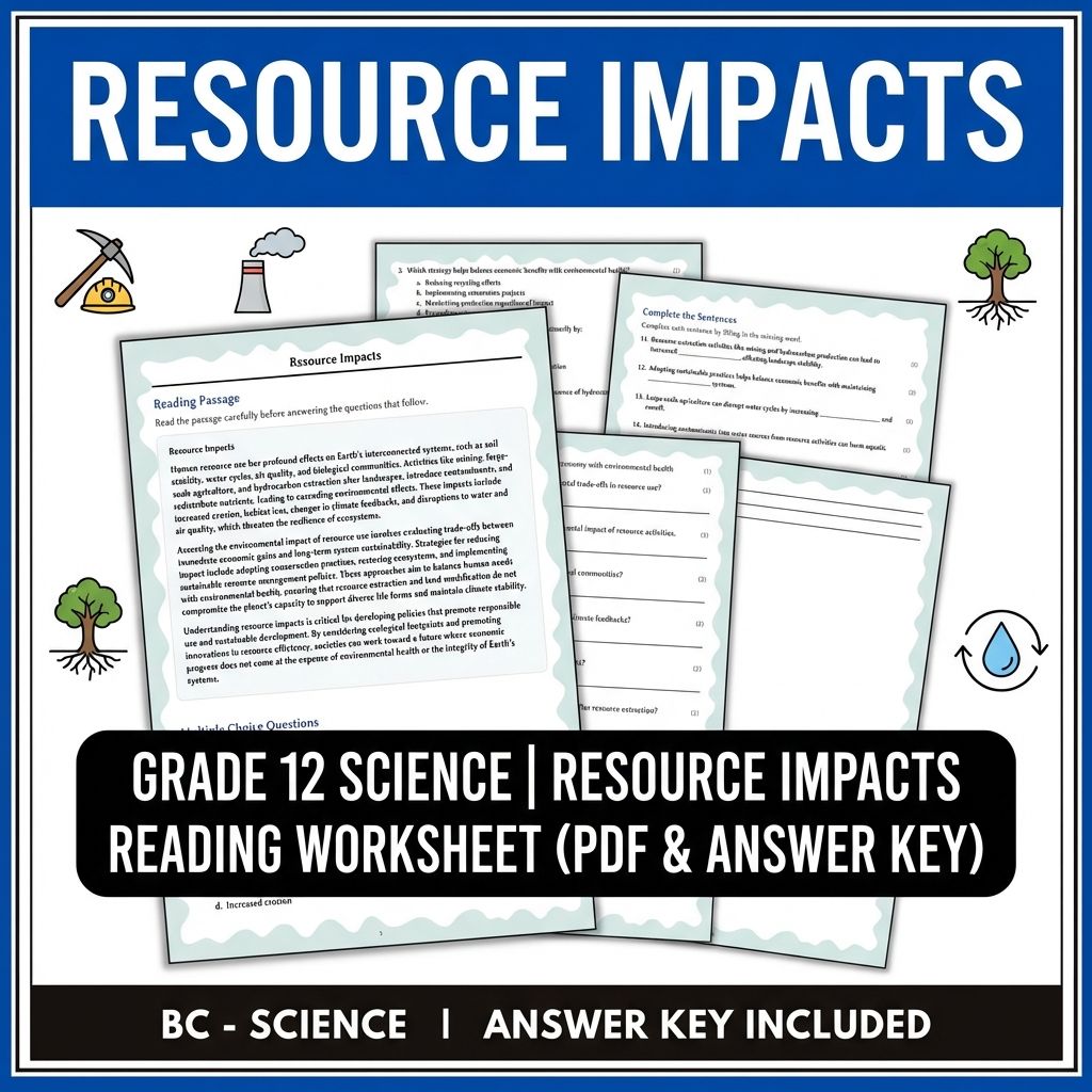 Grade 12 Science | Resource Impacts Reading Worksheet (PDF & Answer Key)