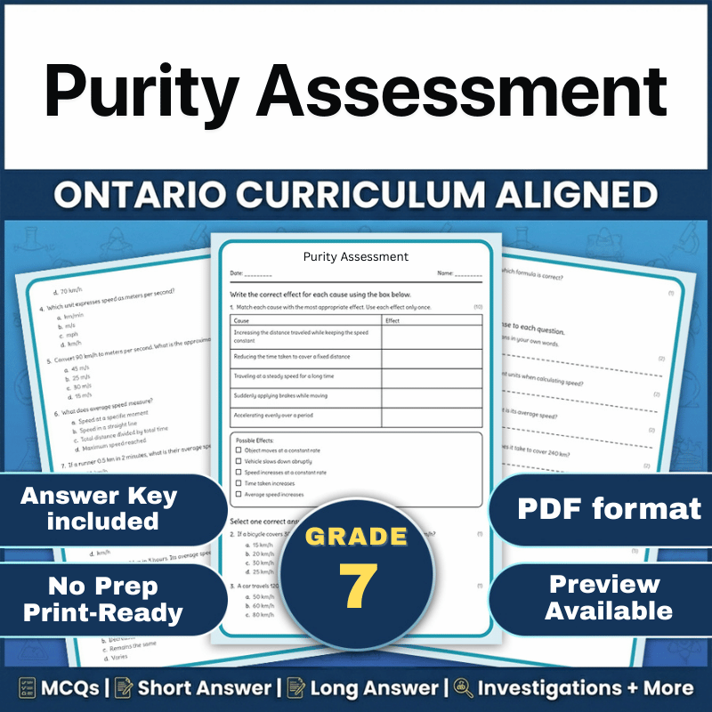 Grade 7 Science | Purity Assessment Worksheet (Ontario Standard) (PDF)