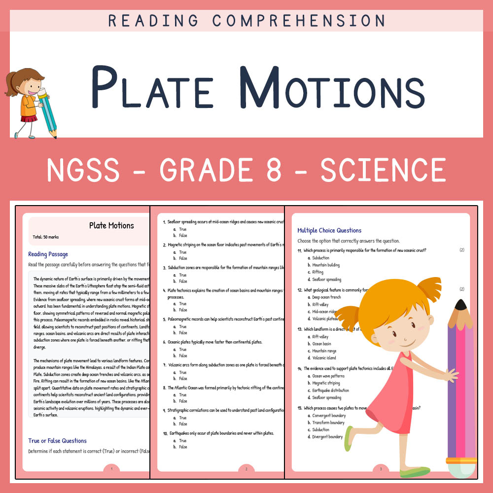 Grade 8 Science worksheet worksheet — Grade 8 Science | Plate Motions Worksheet & Answer Key for Earth Science — page 1