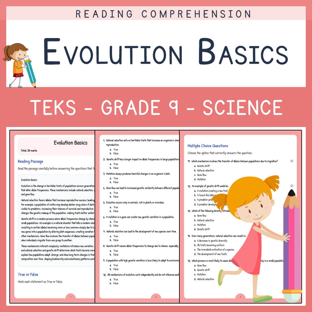 Grade 9 Science worksheet elena worksheet — Grade 9 Science | Evolution Basics Worksheet | TEKS Aligned — page 1