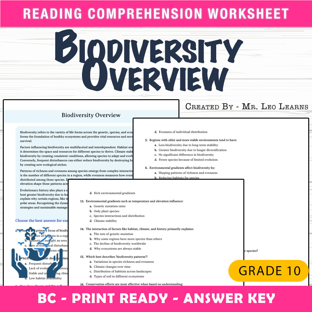 Grade 10 Science worksheet mcq paper worksheet — Grade 10 Science — Biodiversity Overview Worksheet MCQ Paper — page 1