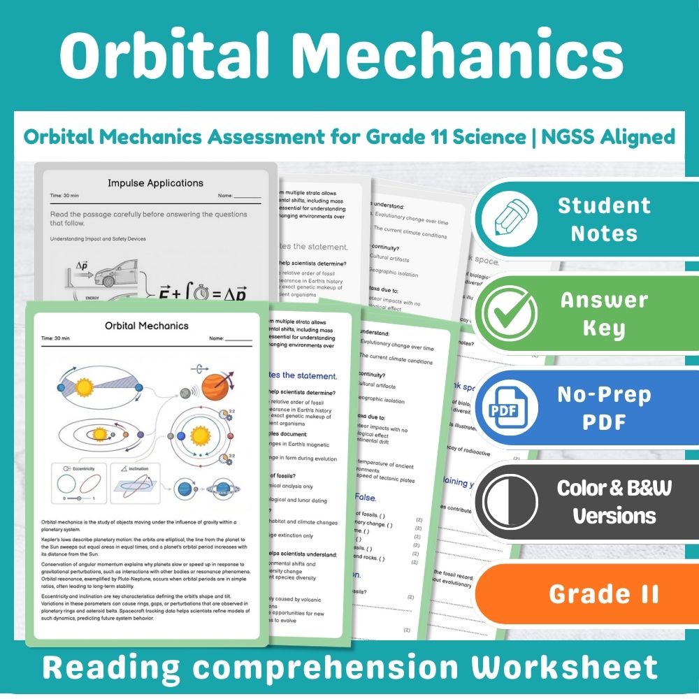 Grade 11 Science Mini Bundle | Cosmic/Orbital Mechanics Assessment NGSS — included worksheet 1