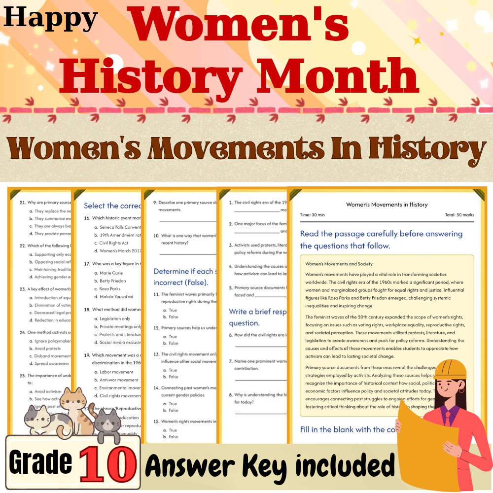 Grade 10 Women’s Movements in History Worksheet for Mastery | PDF + Answer Key