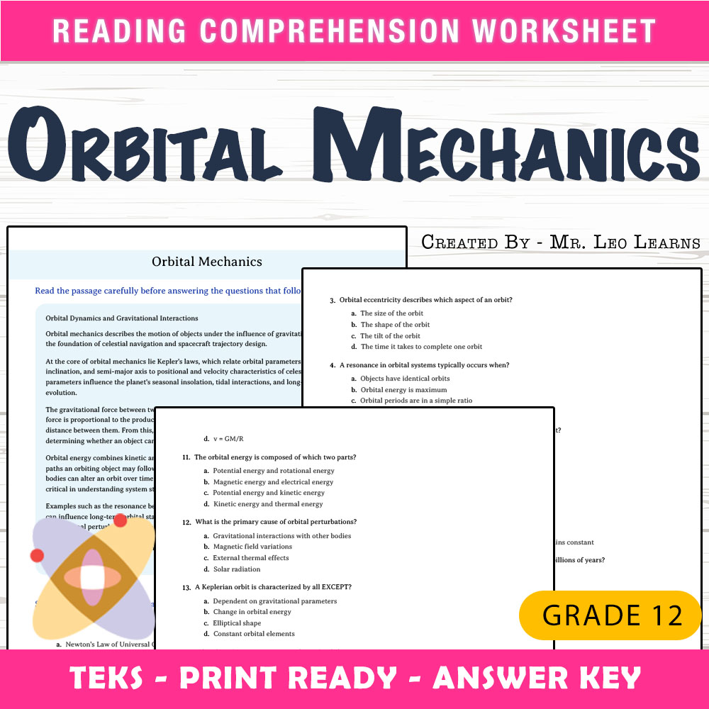 Grade 12 Science worksheet worksheet — Grade 12 Science — Orbital Mechanics Worksheet for Mastery — page 1