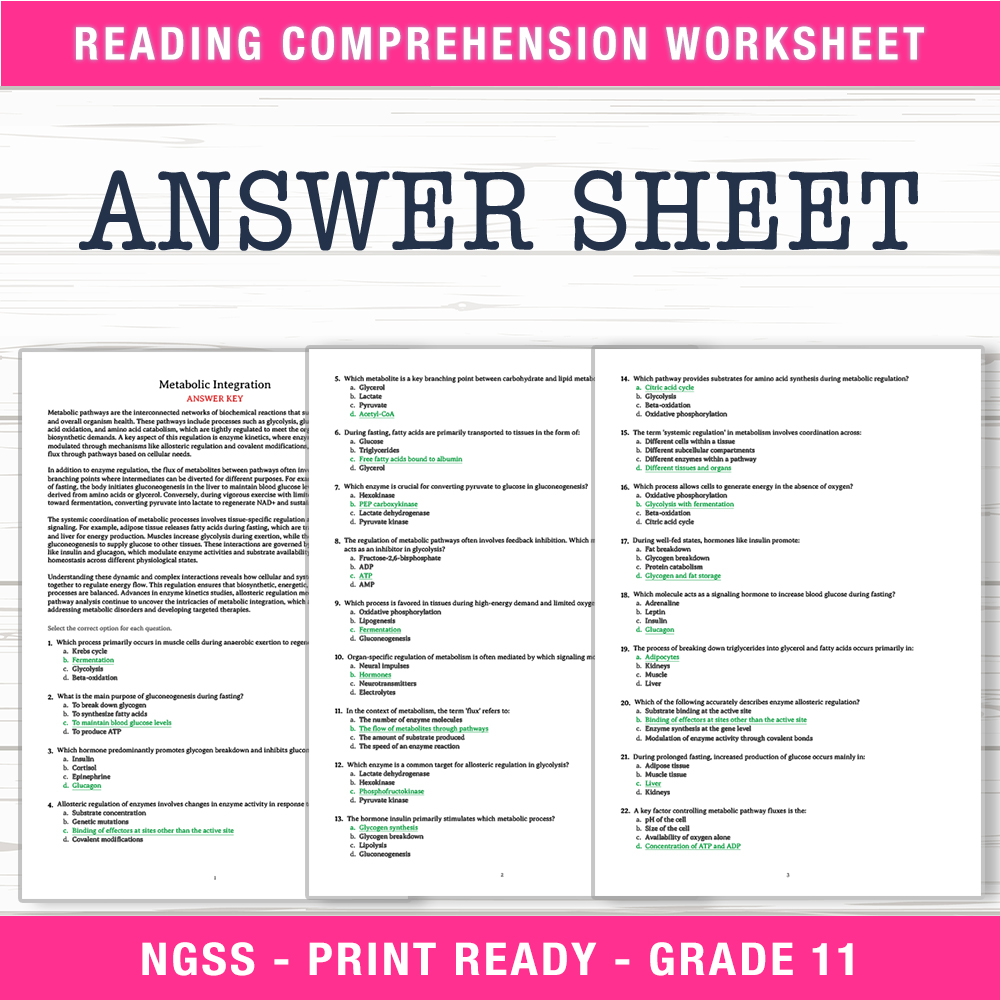 Grade 11 Science worksheet worksheet — Grade 11 Science – Metabolic Integration Worksheet (PDF + Answer Key) — page 2