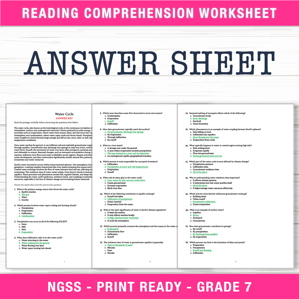 Grade 7 Science worksheet worksheet — Grade 7 Science | Water Cycle Worksheet (PDF + Answer Key) — page 2