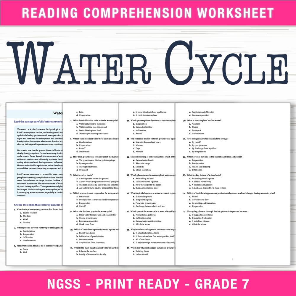 Grade 7 Science worksheet worksheet — Grade 7 Science | Water Cycle Worksheet (PDF + Answer Key) — page 1