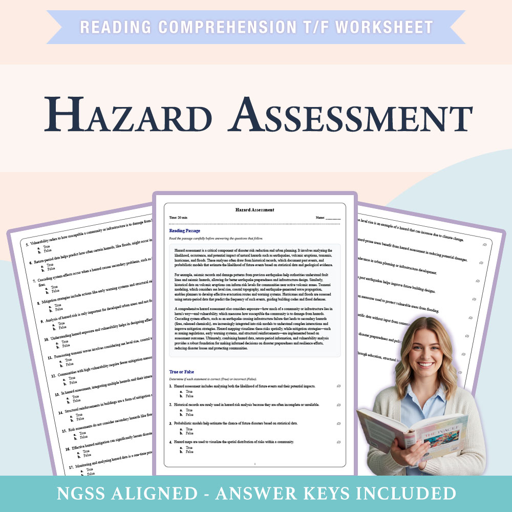 Grade 9 Science reading comprehensions true or false worksheet worksheet — Grade 9 Science | Hazard Assessment Worksheet (…