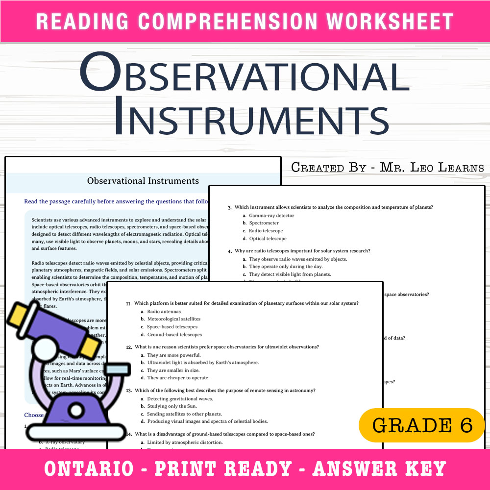Grade 6 Science worksheet worksheet — Grade 6 Science — Observational Instruments Worksheet for Mastery — page 1