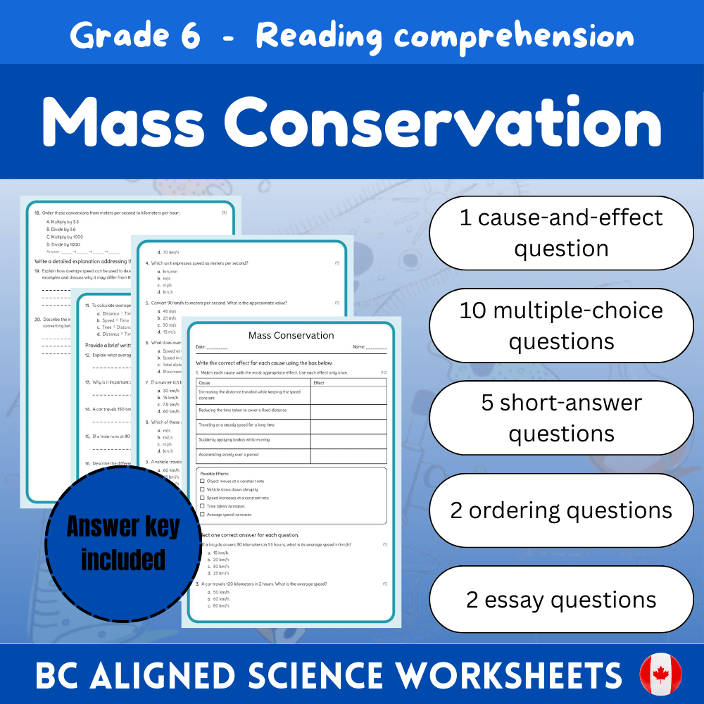 Grade 6 Science | Mass Conservation Worksheet + Answer Key (PDF)