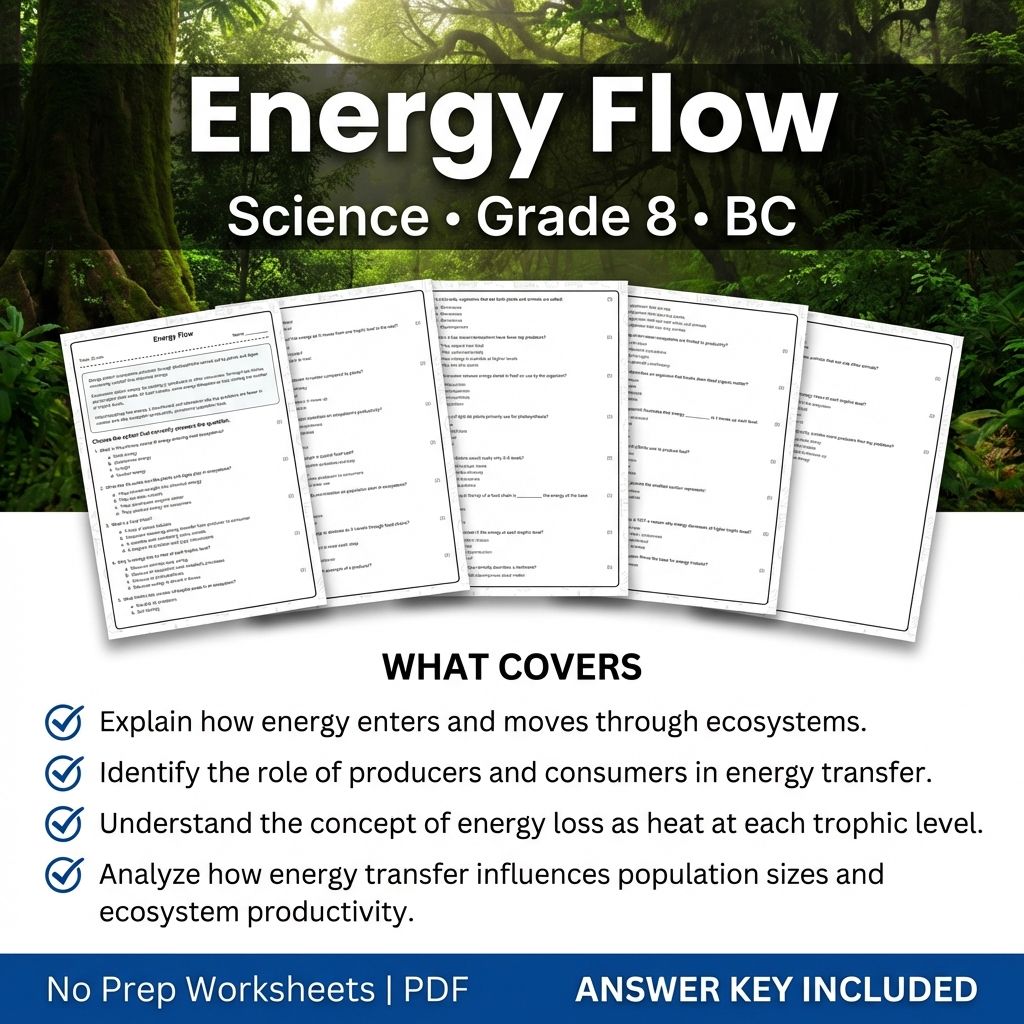 8th Grade Science Worksheet | Energy Flow in Ecosystems with Answer Key